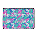 Teal Pink Blossom Tropical Pattern Print Kitchen Mat