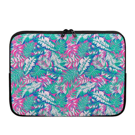 Teal Pink Blossom Tropical Pattern Print Laptop Sleeve