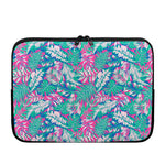 Teal Pink Blossom Tropical Pattern Print Laptop Sleeve