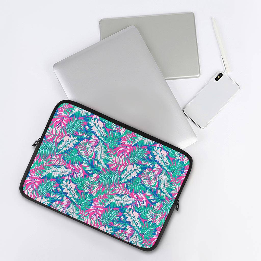 Teal Pink Blossom Tropical Pattern Print Laptop Sleeve