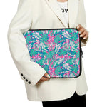 Teal Pink Blossom Tropical Pattern Print Laptop Sleeve