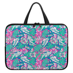 Teal Pink Blossom Tropical Pattern Print Laptop Sleeve With Handle