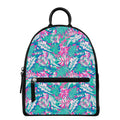 Teal Pink Blossom Tropical Pattern Print Leather Backpack