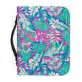 Teal Pink Blossom Tropical Pattern Print Leather Bible Cover