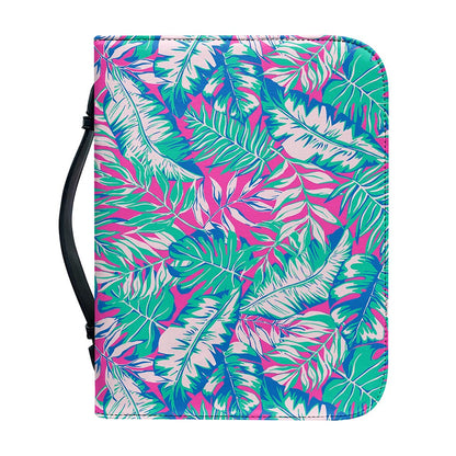 Teal Pink Blossom Tropical Pattern Print Leather Bible Cover