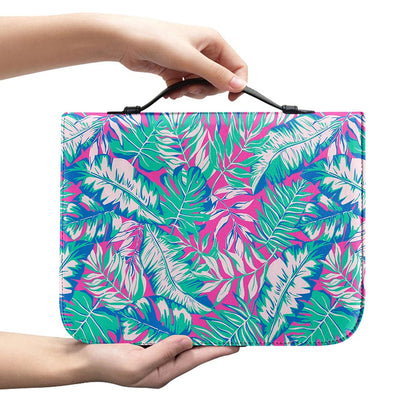 Teal Pink Blossom Tropical Pattern Print Leather Bible Cover
