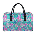 Teal Pink Blossom Tropical Pattern Print Leather Duffel Bag