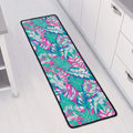 Teal Pink Blossom Tropical Pattern Print Long Kitchen Mat