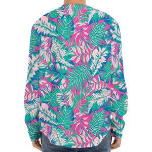 Teal Pink Blossom Tropical Pattern Print Long Sleeve Baseball Jersey