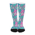 Teal Pink Blossom Tropical Pattern Print Long Socks