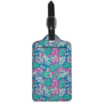 Teal Pink Blossom Tropical Pattern Print Luggage Tag