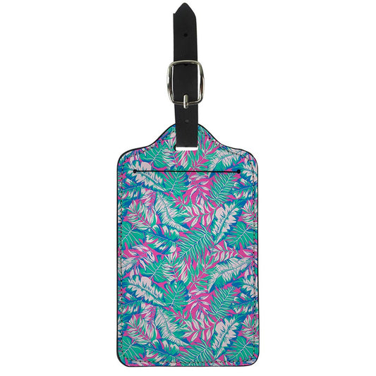 Teal Pink Blossom Tropical Pattern Print Luggage Tag