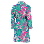 Teal Pink Blossom Tropical Pattern Print Men's Bathrobe
