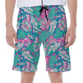Teal Pink Blossom Tropical Pattern Print Men's Beach Shorts