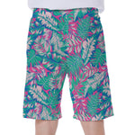 Teal Pink Blossom Tropical Pattern Print Men's Beach Shorts