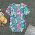 Teal Pink Blossom Tropical Pattern Print Men's Bodysuit