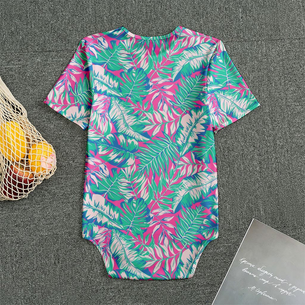 Teal Pink Blossom Tropical Pattern Print Men's Bodysuit
