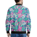 Teal Pink Blossom Tropical Pattern Print Men's Bomber Jacket