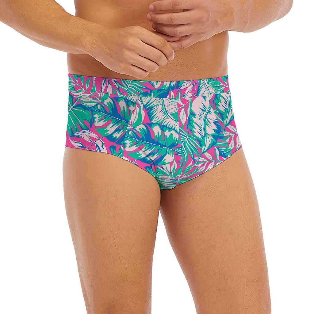 Teal Pink Blossom Tropical Pattern Print Men's Briefs