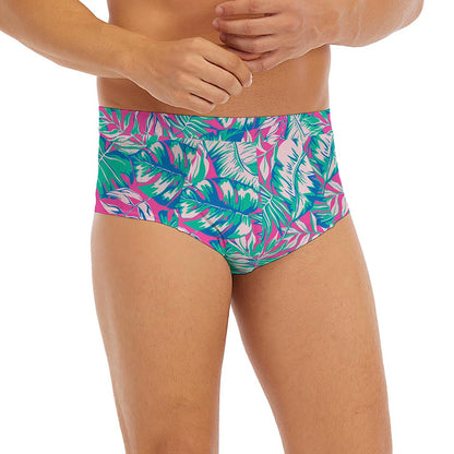 Teal Pink Blossom Tropical Pattern Print Men's Briefs