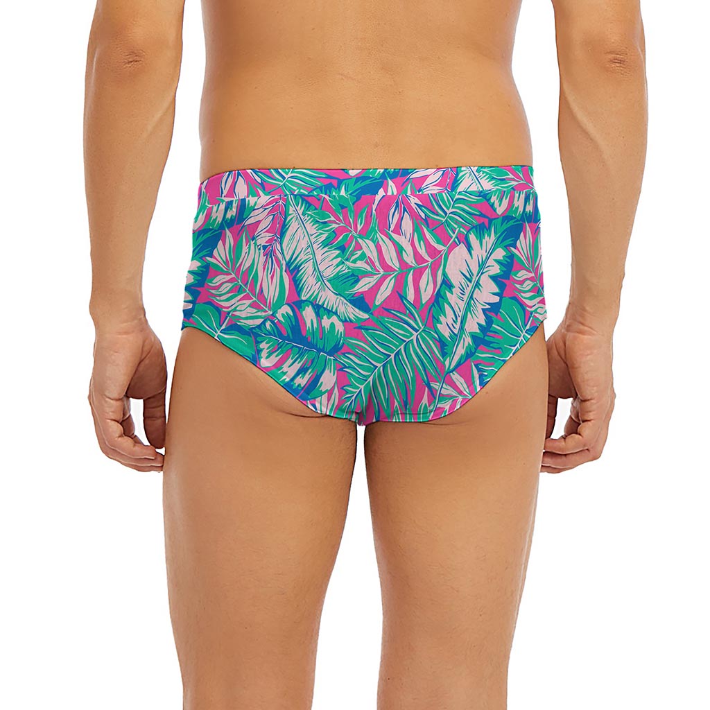 Teal Pink Blossom Tropical Pattern Print Men's Briefs