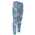 Teal Pink Blossom Tropical Pattern Print Men's Compression Pants