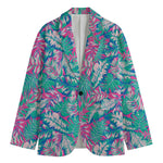 Teal Pink Blossom Tropical Pattern Print Men's Cotton Blazer