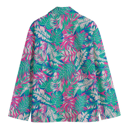 Teal Pink Blossom Tropical Pattern Print Men's Cotton Blazer