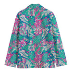 Teal Pink Blossom Tropical Pattern Print Men's Cotton Blazer