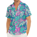 Teal Pink Blossom Tropical Pattern Print Men's Deep V-Neck Shirt