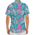 Teal Pink Blossom Tropical Pattern Print Men's Deep V-Neck Shirt