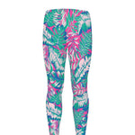 Teal Pink Blossom Tropical Pattern Print Men's leggings