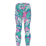 Teal Pink Blossom Tropical Pattern Print Men's leggings