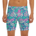 Teal Pink Blossom Tropical Pattern Print Men's Long Boxer Briefs