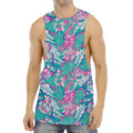 Teal Pink Blossom Tropical Pattern Print Men's Muscle Tank Top