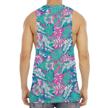 Teal Pink Blossom Tropical Pattern Print Men's Muscle Tank Top