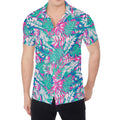 Teal Pink Blossom Tropical Pattern Print Men's Shirt