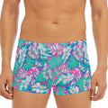 Teal Pink Blossom Tropical Pattern Print Men's Short Boxer Briefs