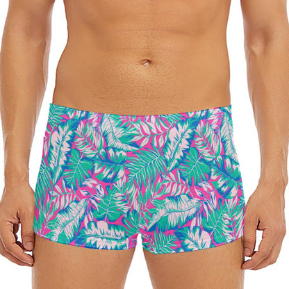 Teal Pink Blossom Tropical Pattern Print Men's Short Boxer Briefs