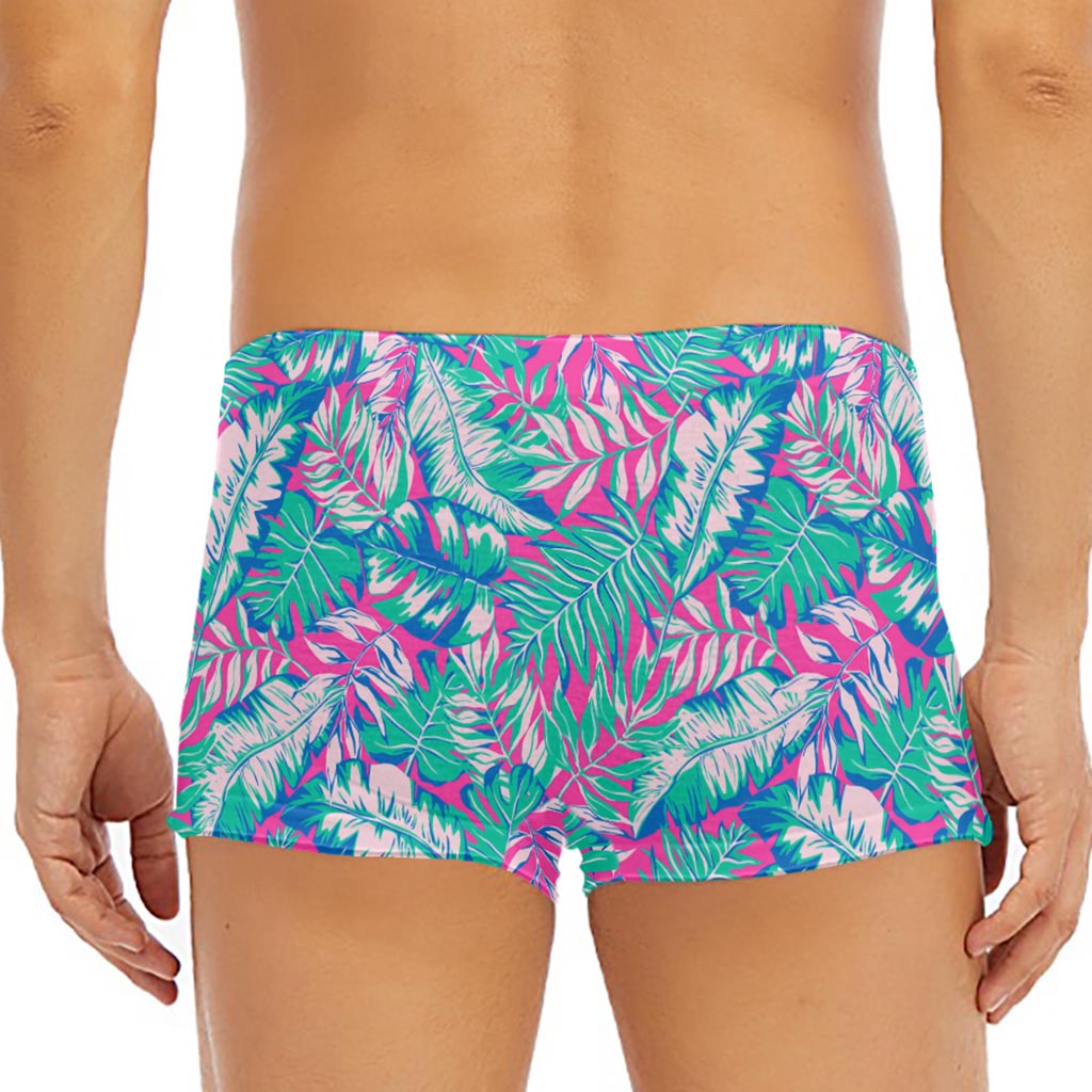 Teal Pink Blossom Tropical Pattern Print Men's Short Boxer Briefs
