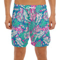 Teal Pink Blossom Tropical Pattern Print Men's Split Running Shorts