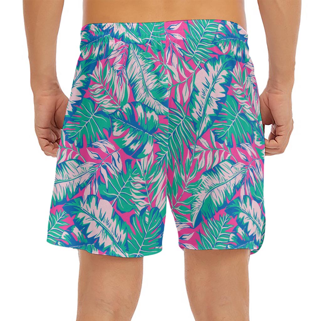 Teal Pink Blossom Tropical Pattern Print Men's Split Running Shorts