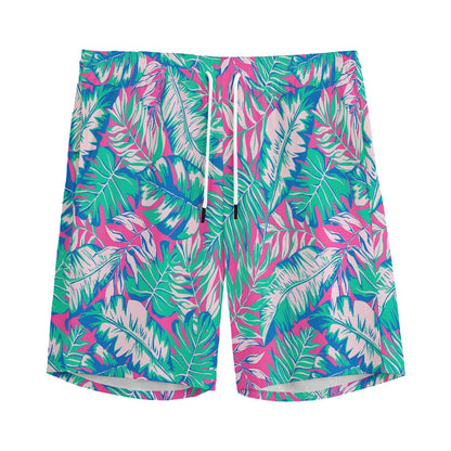 Teal Pink Blossom Tropical Pattern Print Men's Sports Shorts