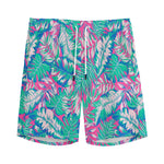 Teal Pink Blossom Tropical Pattern Print Men's Sports Shorts