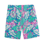 Teal Pink Blossom Tropical Pattern Print Men's Sports Shorts
