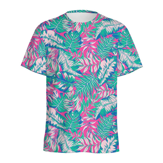 Teal Pink Blossom Tropical Pattern Print Men's Sports T-Shirt