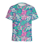 Teal Pink Blossom Tropical Pattern Print Men's Sports T-Shirt