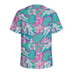 Teal Pink Blossom Tropical Pattern Print Men's Sports T-Shirt