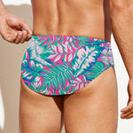 Teal Pink Blossom Tropical Pattern Print Men's Swim Briefs