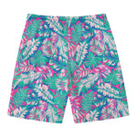 Teal Pink Blossom Tropical Pattern Print Men's Swim Trunks